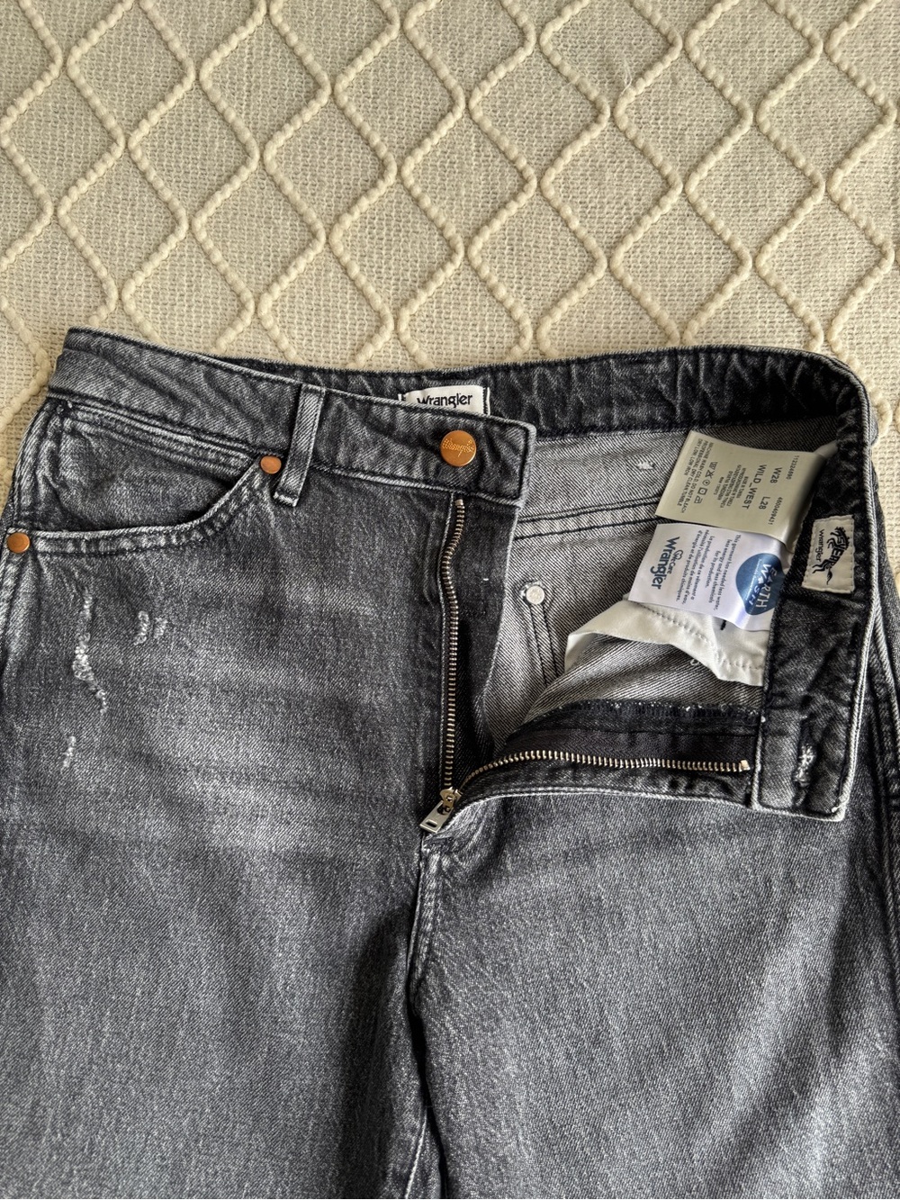 Wrangler Wild West High Rise Straight Leg Distressed Gray Jeans W28 L28 - Picture 4 of 10